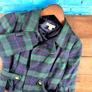 Forever Crop Blazer‎ Women S Green Tartan Wool Blend Plaid Academia Y2K Peplum